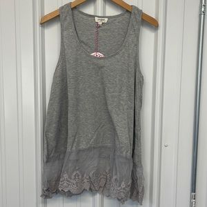 Umgee Heather Grey Lace Tank Top New ribbed boho vintage